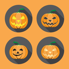 Vector set of isolated Halloween labels in gray circles with shadow.