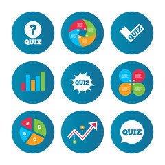 Quiz icons. Speech bubble with check mark symbol.