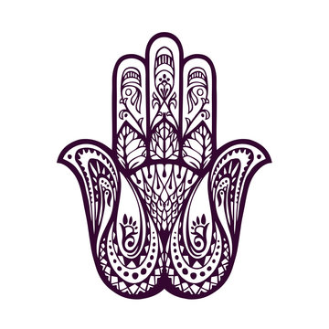 Hand drawn Hamsa or  of Fatima. Vector illustration with ethnic and floral ornaments