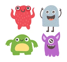 Fotobehang Cute monster color character funny design element. Humour emoticon fantasy monsters unique expression sticker isolated. Alien sticker vector fantasy monsters paint crazy animals. © creativeteam