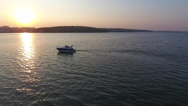 4k Aerial View of Evening Walk on a Yacht.