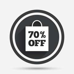 70 percent sale bag tag sign icon.