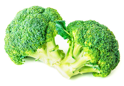 two green broccoli on white background