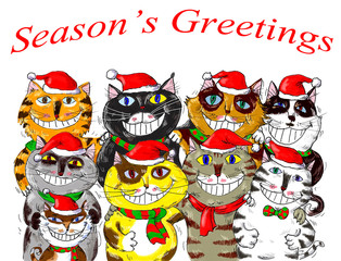 Merry Christmas Santa Cats Greetings by Nalidsa Sukprasert
