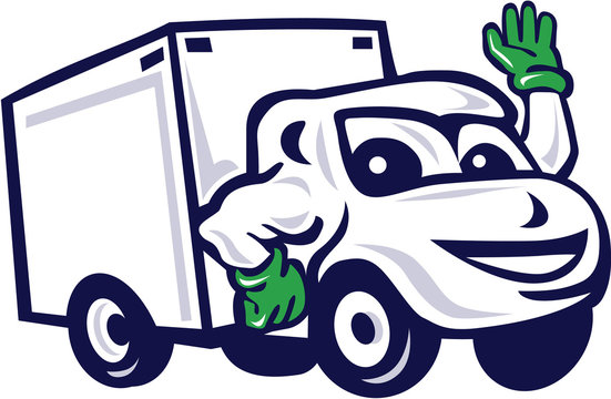 Delivery Van Waving Cartoon