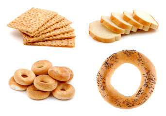 Bread and bakery products isolated on white background