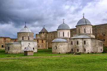 Fototapeta na wymiar Orhtodox churches inside Ivangorod Fortress, Russia
