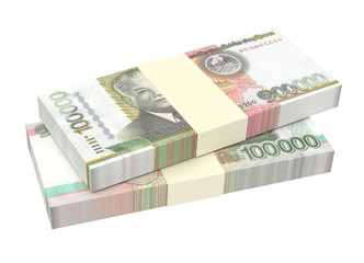 Laotian kip bills isolated on white background. 3D illustration.