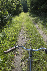 Fototapeta na wymiar Closeup of a handlebar of a bicycle, Riding Mountain National Pa
