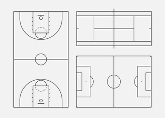 Soccer, tennis and basketball fields. Vector illustration, eps 8.