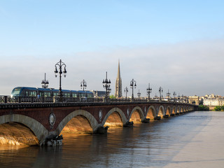 Tram Passing over the Pont de Pierre Spanning the River Garonne