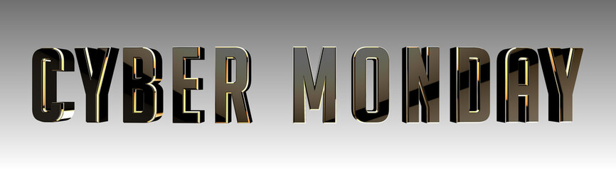 Cyber Monday glossy text on wide banner 3D render