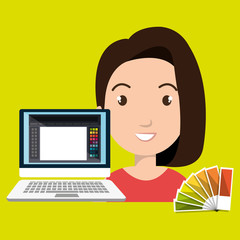 woman chart color pc vector illustration eps 10