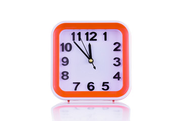 Square orange clock isolated on white background front view
