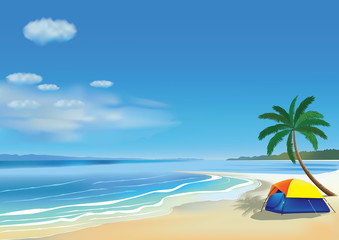 Camping tent for two on the beautiful beach