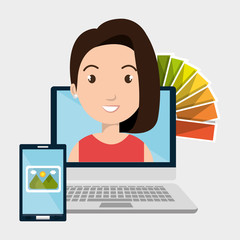 laptop woman chart color images vector illustration eps 10