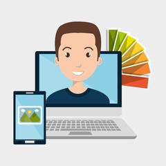 man computer smartphone chart color vector illustration eps 10