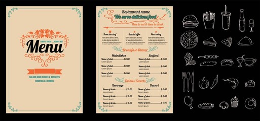 Restaurant Food Menu Vintage Design with Chalkboard Background v - 122195961