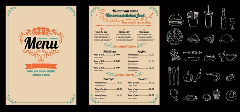 Restaurant Food Menu Vintage Design with Chalkboard Background v