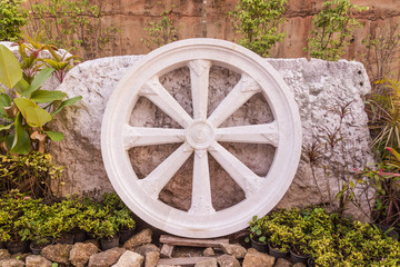 Marble Thammachak (Wheel of Dhamma) , symbol of Buddhism, Phuket, Thailand