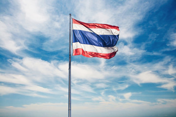 Thailand Flags waving in blue sky