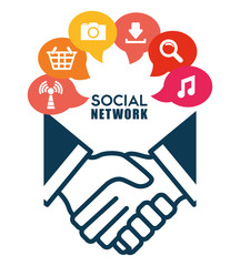 Social network global around person icon hands