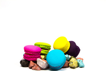 French colorful macarons isolated on white