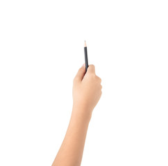 Female hand with pencil isolated on white background, clipping p