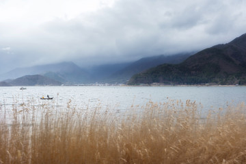 Lake Kawaguchi located at 	Yamanashi Prefecture, Japan.