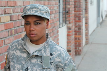 Black Female Soldier with Space for Copy