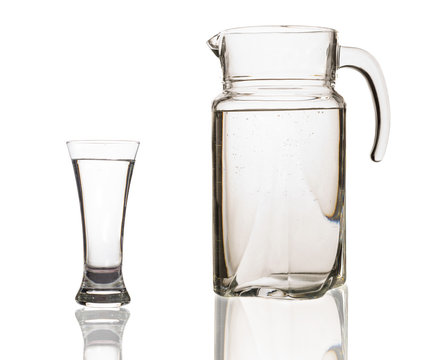 decanter and glass with clean water