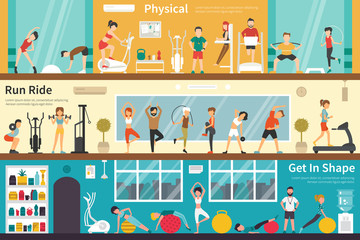 Physical Run Ride Get In Shape flat interior outdoor concept web