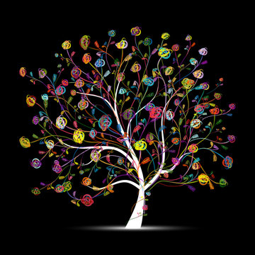 Floral tree colorful on black for your design