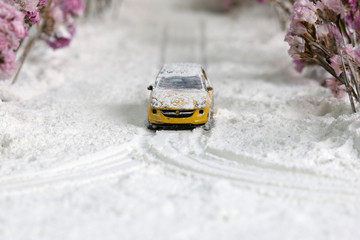 Snow covered the car traffic.