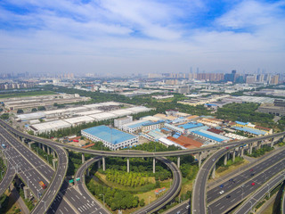 Aerial view of highway overpass