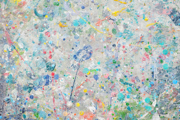 Abstract watercolor, ink splashes on floor at the public area for drawing. Colorful splashes of paint as background