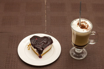 mocha coffee and slice  cheesecake