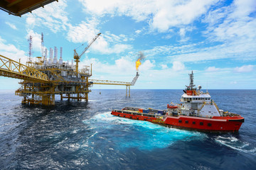 Offshore construction platform for production oil and gas, Oil and gas industry and hard...