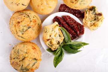 Savory cheese maffins with basil and sun-dried tomato