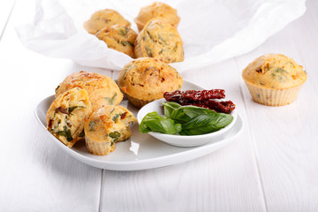 Savory cheese maffins with basil and sun-dried tomato