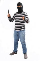 Thieves used a knife hijacked estate isolated a white background.