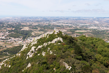 Fototapeta na wymiar View of the Moors Castle (Castelo dos Mouros) from Palacio da Pena in Sintra