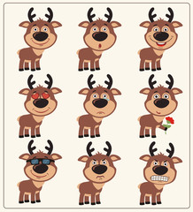 Vector set isolated emotion deer. Collection cute deer in cartoon style.