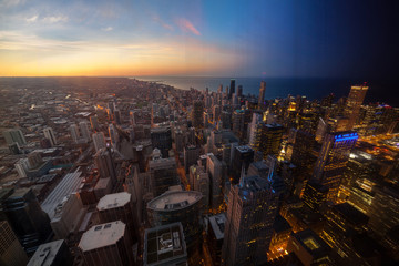 Aerial View of City Downtown twilight