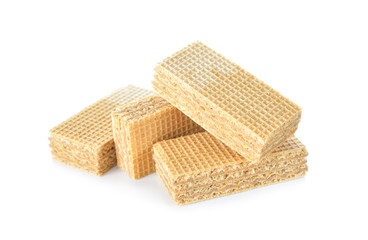 wafer filled with cocoa cream on white background