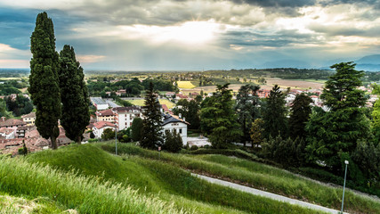 Evening storm over the medieval village