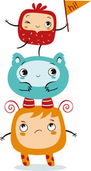 Three cute creatures saying hello. (Vector illustration)