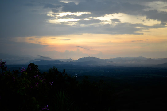 dark mountain view sunset