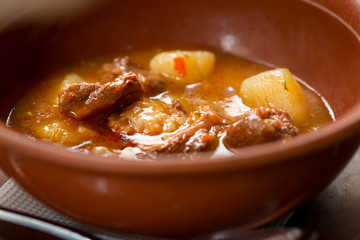 Traditional Transcarpathian dish - bogracs, close up in bowl