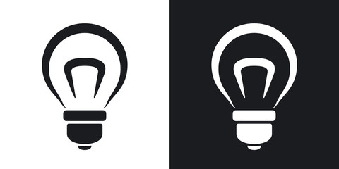 Vector light bulb icon. Two-tone version on black and white background